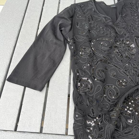 Black sequin women’s top with 3/4 length sleeve, women's size M - Picture 7 of 8